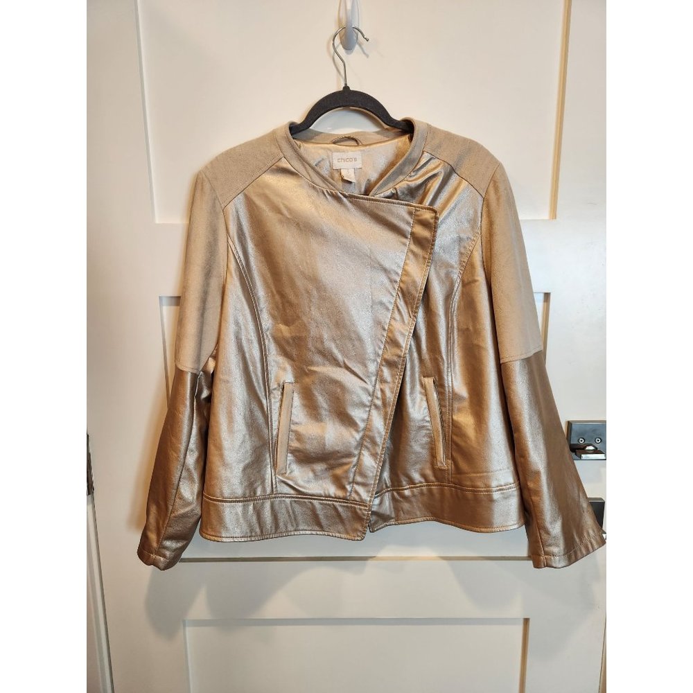 Chico's Faux Leather Champagne Jacket size 3